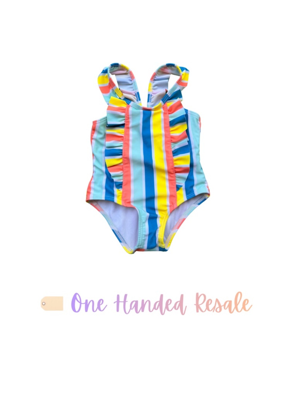 🌴 wonder nation Striped Ruffle One-Piece Swimsuit Blue Yellow Coral Rainbow 18M